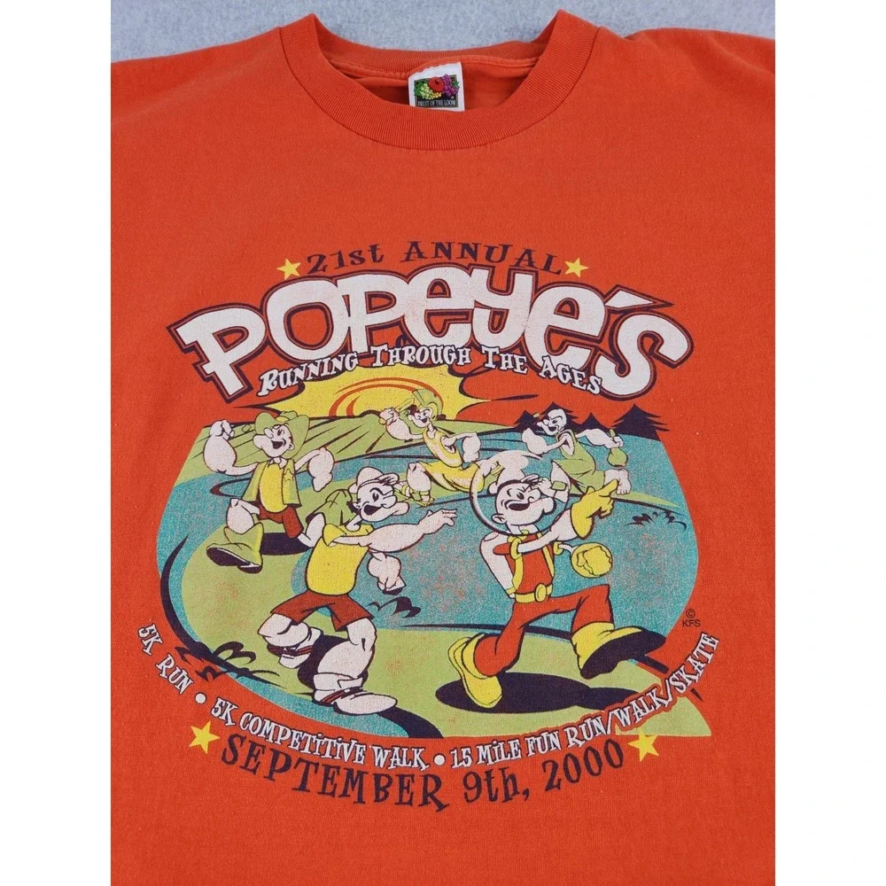 Vintage Popeye‎ T-Shirt Fun Run Running Through The Ages Cartoon TV Show LARGE